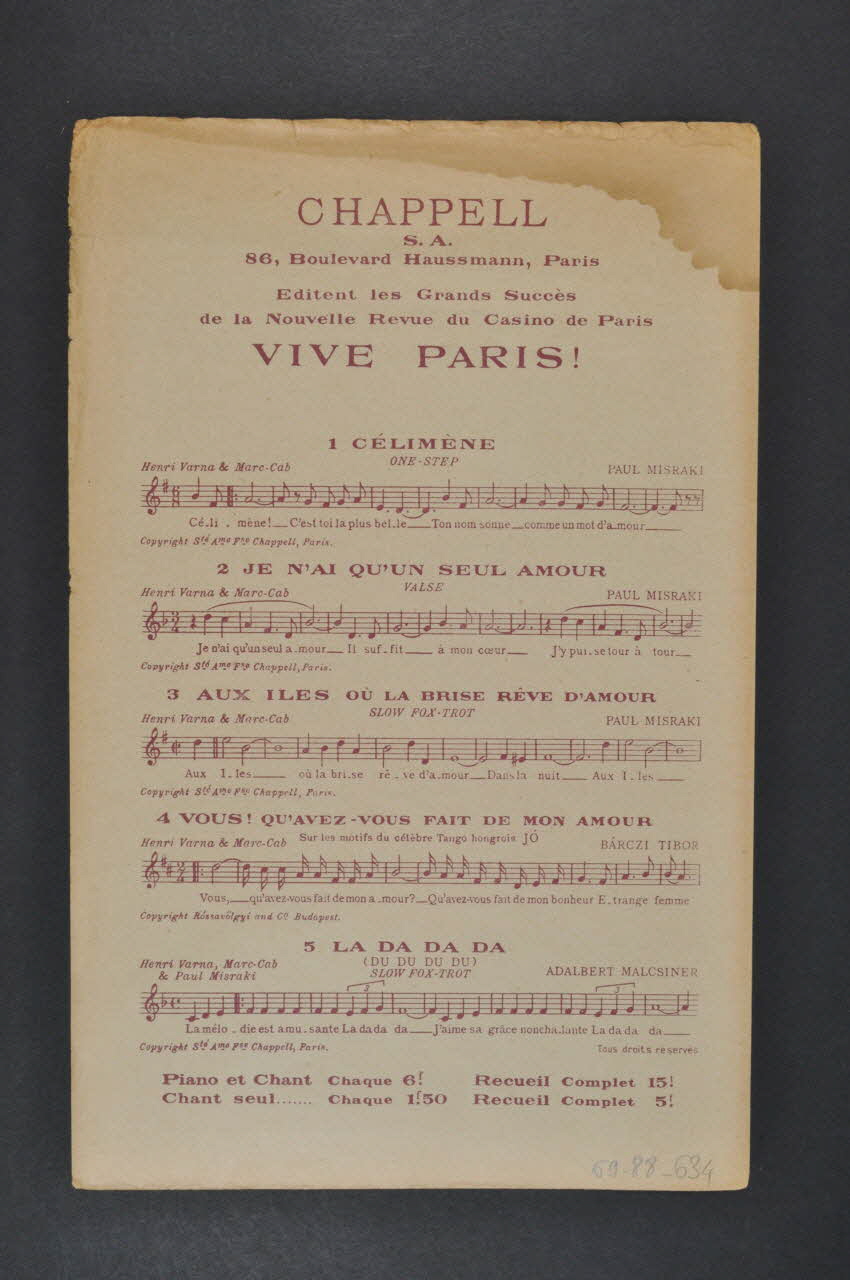 partition de musique petit format 1969.88.634 Photo Mucem
