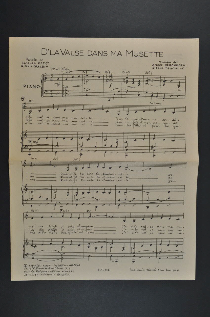 partition de musique D'la valse dans ma musette 1969.88.68 Photo Mucem