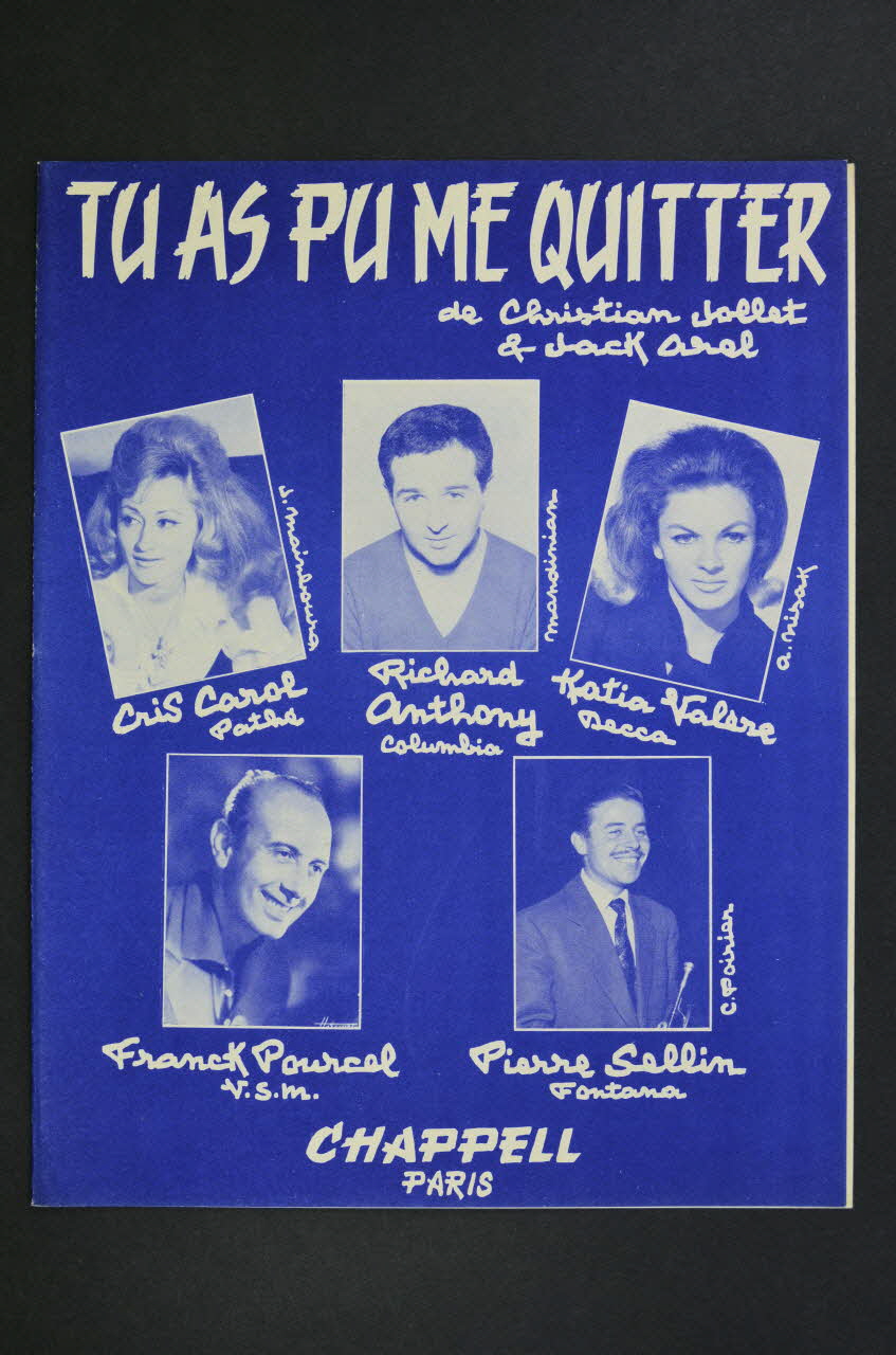 Christian Jollet ; Jack Arel ; Richard Anthony ; Franck Pourcel ; Pierre Sellin ; Cris Carol ; Katia Valère ; Chappell S.A.; chanson petit format 1962 1969.88.692 Photo Mucem