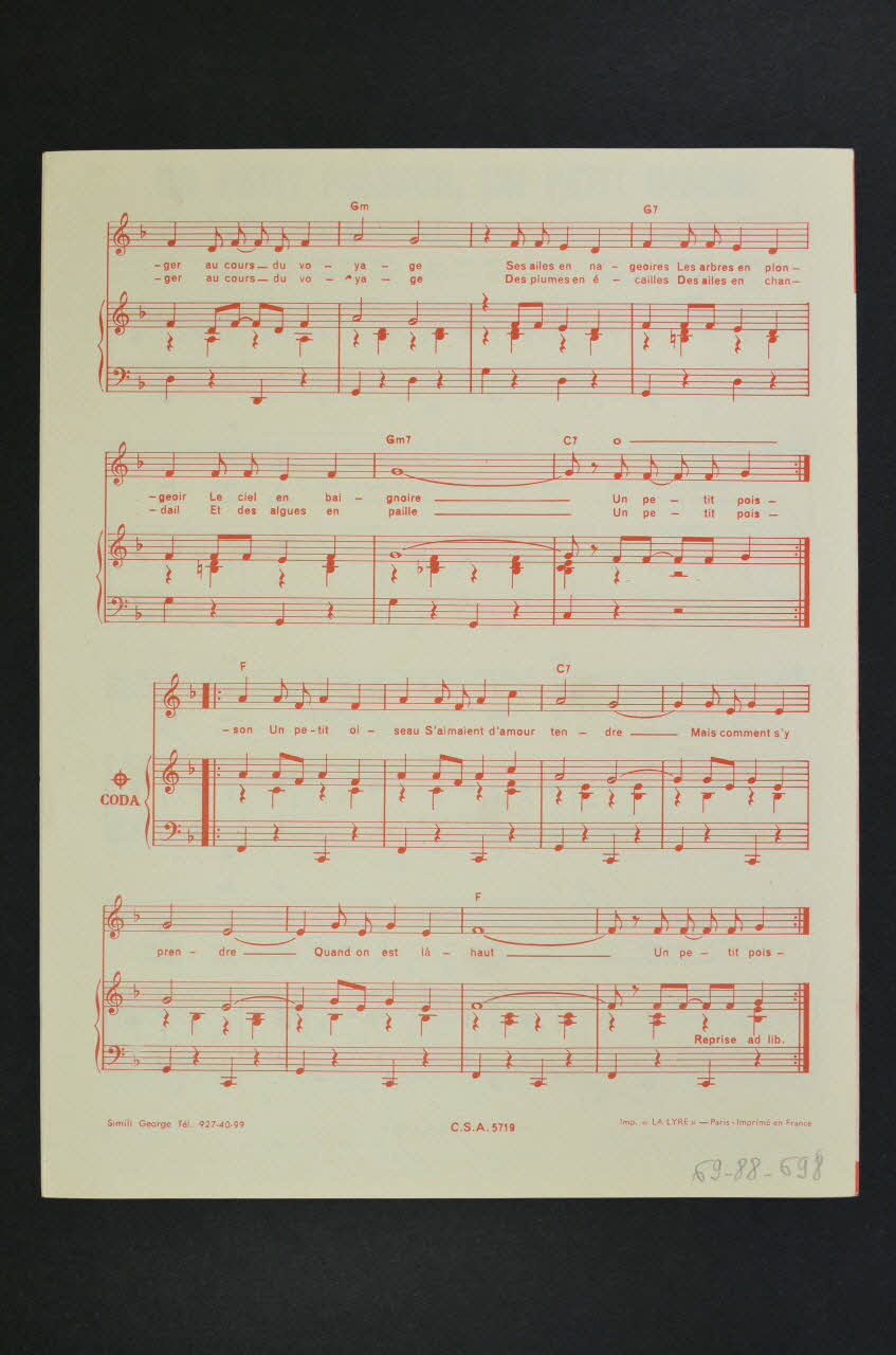 Jean-Max Rivière ; Gérard Bourgeois ; Juliette Gréco ; Chappell S.A.; chanson petit format 1966 1969.88.698 Photo Mucem