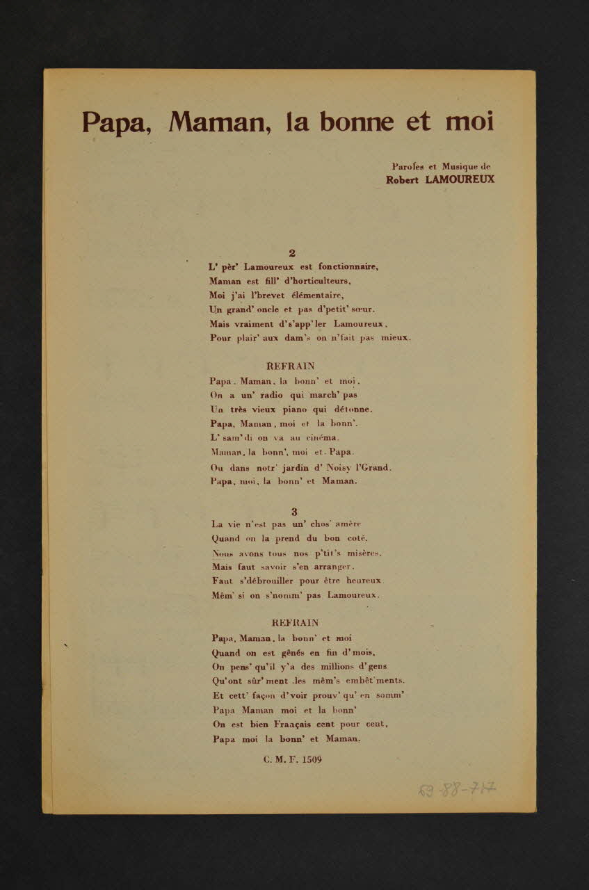 Robert Lamoureux ; Comptoir Musical Français chanson petit format 1950 1969.88.717 Photo Mucem