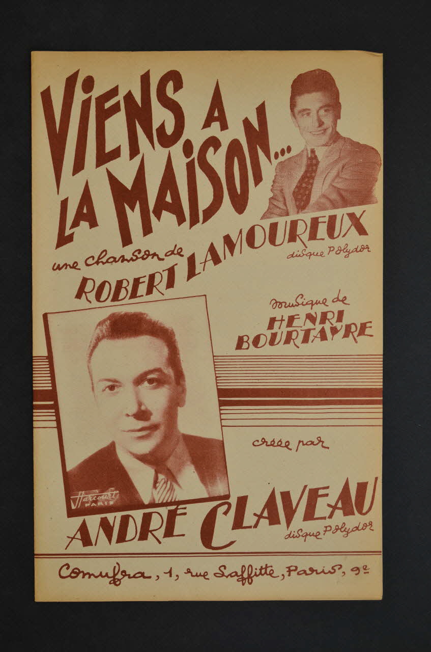 Robert Lamoureux ; Henri Bourtayre ; André Claveau ; Co.Mu.Fra chanson petit format 1953 1969.88.718 Photo Mucem