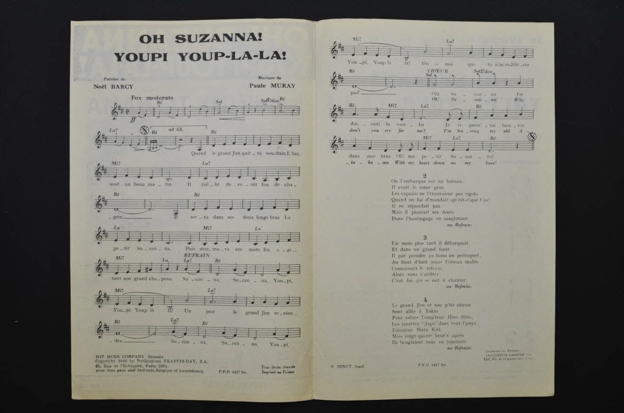 NoëL Barcy ; Paule Muray ; Jacques Hélian ; Tohama ; Yvette Horner ; Francis-Day S.A., Editions; chanson petit format 1946 1969.88.784 Photo Mucem