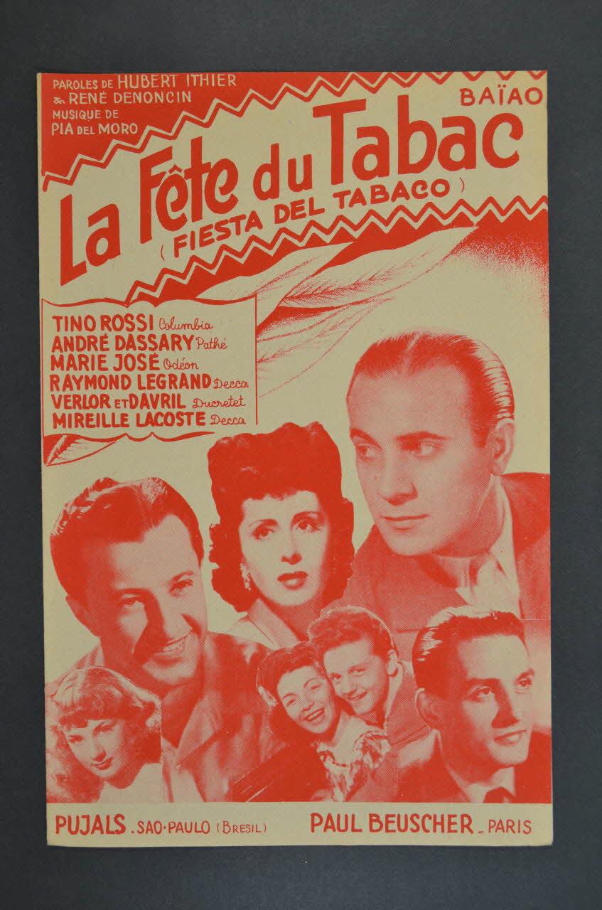 Hubert Ithier ; Pia Del Moro ; René Denoncin ; Tino Rossi ; André Dassary ; Marie-José ; Raymond Legrand ; Verlor Et Davril ; Mireille Lacoste ; Paul Beuscher, Editions chanson petit format 1954 1969.88.81 Photo Mucem