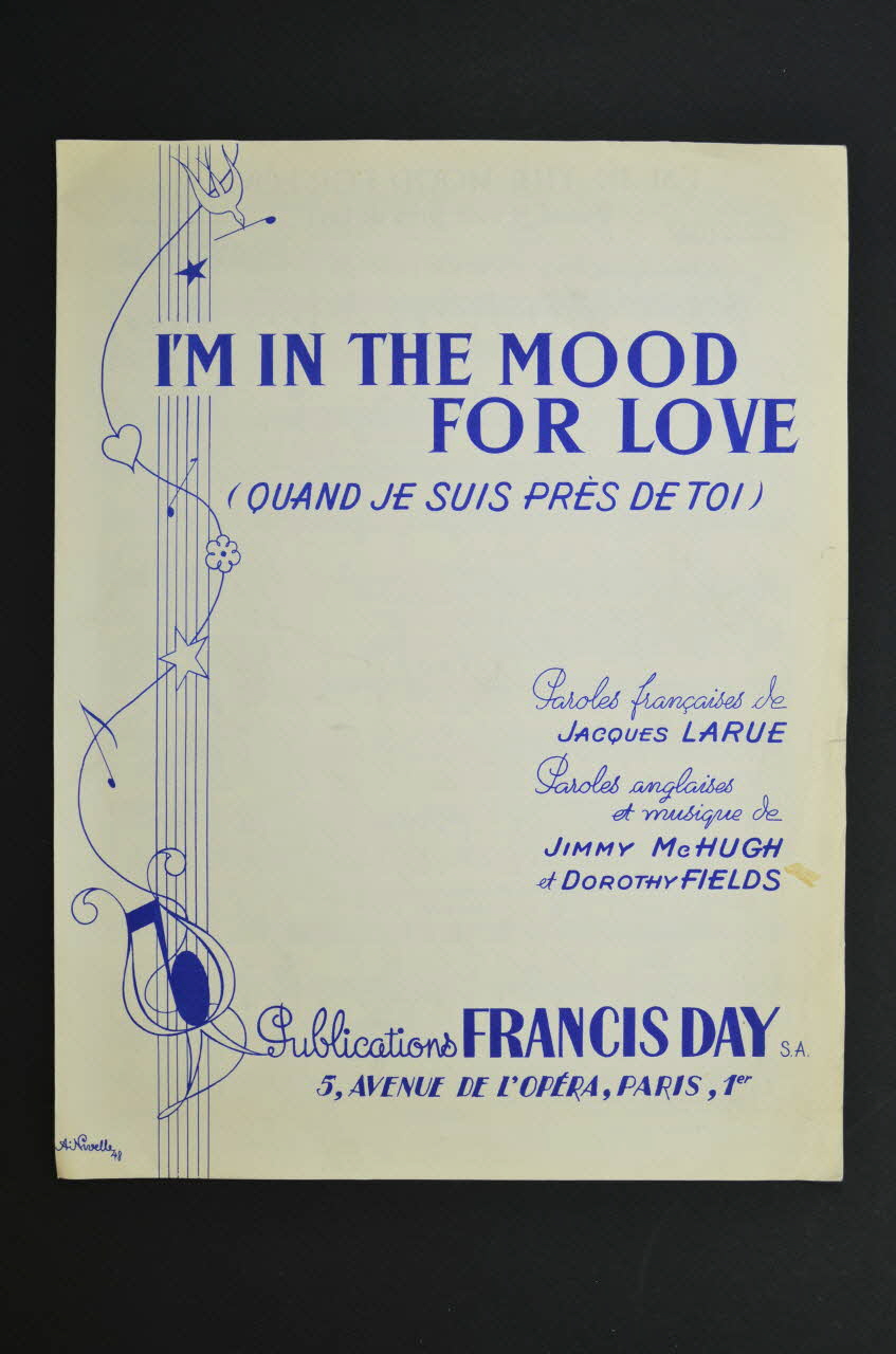 Jimmy Mc Hugh ; Dorothy Fields ; Jacques Larue ; Francis-Day S.A., Editions; chanson petit format 1949 1969.88.827 Photo Mucem