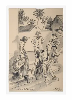 Francis Lagrange partie d'un ensemble de dessins Retour de "CAVALE" Guyane, France 1947 2001.42.13  Photo