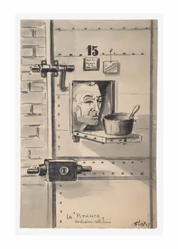 Francis Lagrange partie d'un ensemble de dessins LA "PITANCE"  Reclusion cellulaire Guyane, France 1947 2001.42.14 Photo
