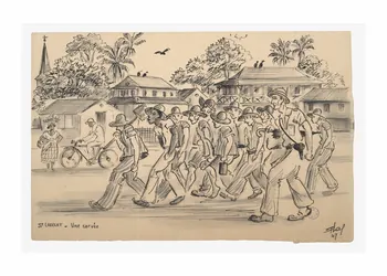 Francis Lagrange partie d'un ensemble de dessins ST LAURENT - Une corvée Guyane, France 1947 2001.42.6  Photo Mucem/ Yves Inchierman