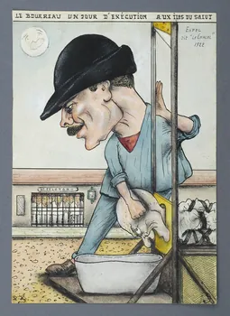 L.K. dessin LE BOURREAU UN JOUR D'EXECUTION AUX ILES DU SALUT  ESPEL  DIT "LE CHACAL" Guyane, France 1920-1924 2001.41.36 Photo Mucem/Christophe Fouin