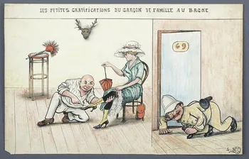 L.K. dessin LES PETITES GRATIFICATIONS DU GARCON DE FAMILLE AU BAGNE Guyane, France 1918-1922 2001.41.47 Photo Mucem/Christophe Fouin