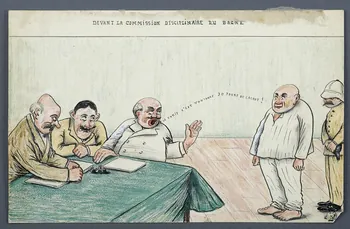L.K. dessin DEVANT LA COMMISSION DISCIPLINAIRE DU BAGNE Guyane, France 1918-1922 2001.41.49 Photo Mucem/Christophe Fouin