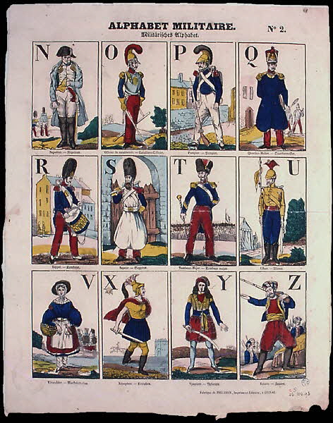 Pellerin à compartiments (4x3) ALPHABET MILITAIRE.  Militaritsches Alphabet. Lorraine, France 1835 1946.106.98 Photo