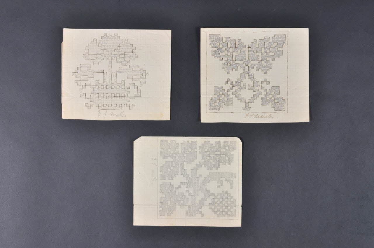 MODELE DE BRODERIE Modèles de travaux de fils de Jeanne Andrée Bedel 1977.82.44.70-73 Photo Mucem