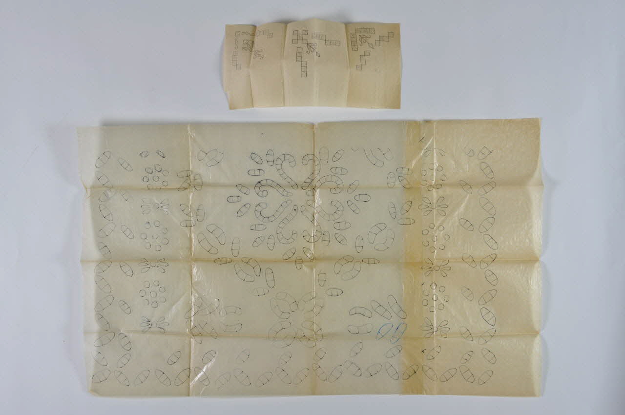 MODELE DE BRODERIE Modèles de travaux de fils sur papier calque 1977.82.44.98-99 Photo Mucem