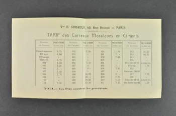FEUILLE DE PAPIER Tarif des carreaux mosaïques en ciments Île-de-France, France 1939 1979.7.196.9 Photo Mucem