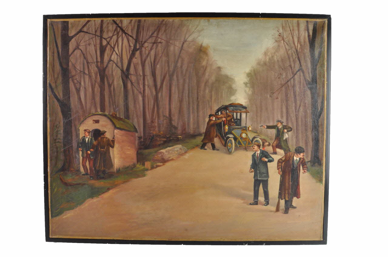 Anonyme tableau La bande à Bonnot : le guêt-apens dans la forêt de Sénart Bretagne, France 1925-1940 1983.39.12 Photo Mucem