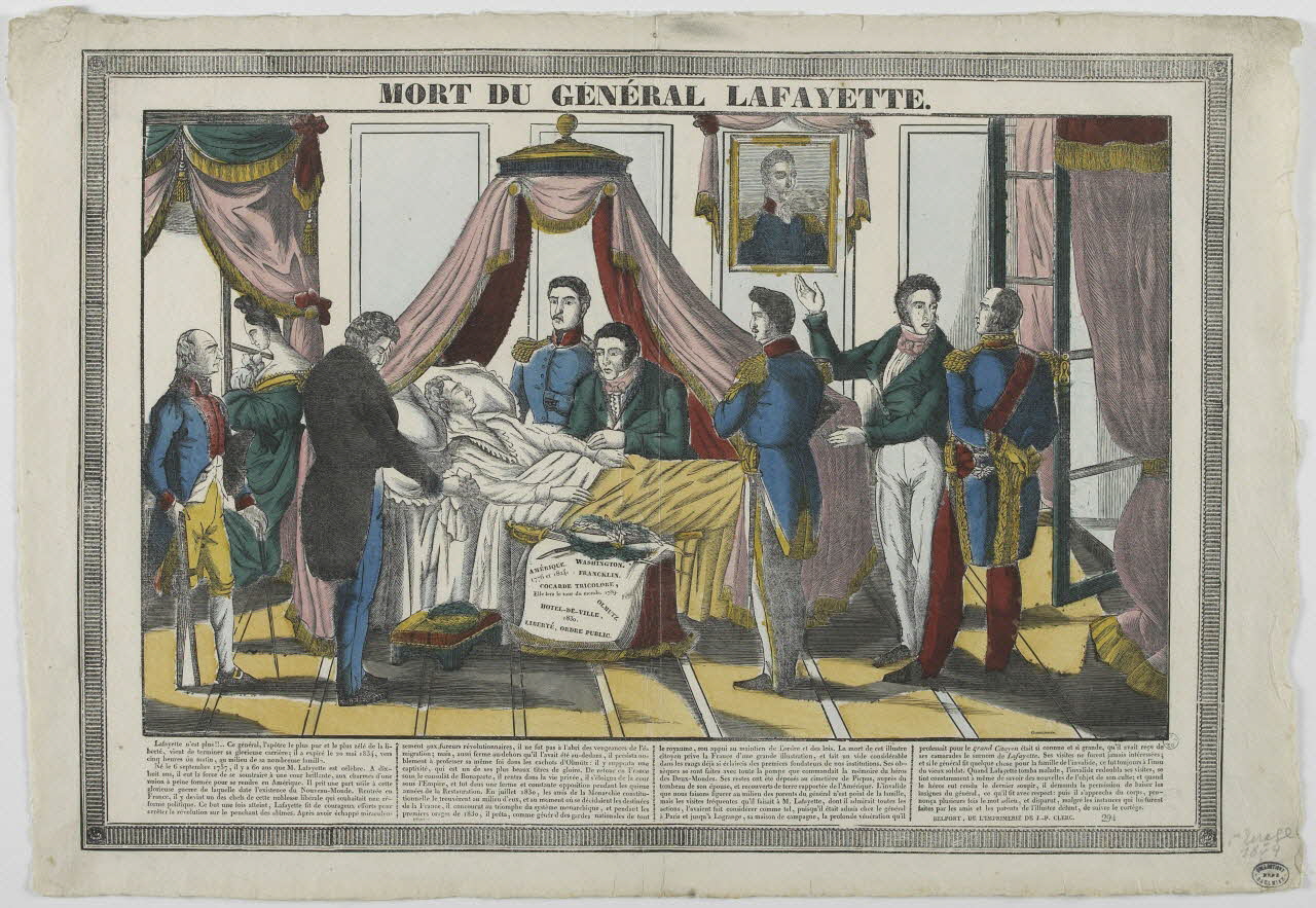 Gondelfinger Louis ; Jean-Pierre Clerc imagerie ancienne MORT DU GENERAL LAFAYETTE. Belfort 1834 1950.39.747 Photo RMN-Grand Palais (Mucem)