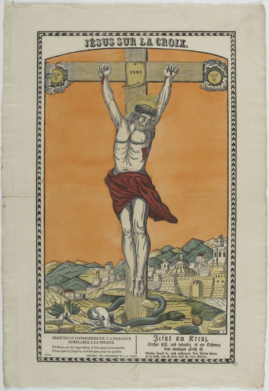Boulay , Charles ; Jean-Pierre Clerc imagerie ancienne JESUS SUR LA CROIX. Belfort 1830-1836 1951.40.15 Photo RMN-Grand Palais (Mucem)