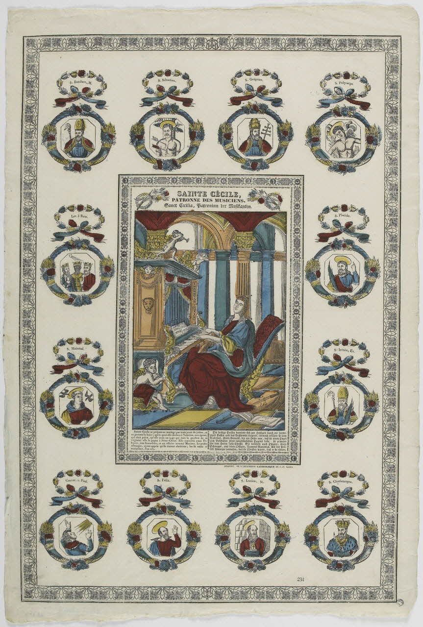 Jean-Pierre Clerc imagerie ancienne SAINTE CECILE,  PATRONNE DES MUSICIENS. Belfort 1830-1842 1963.35.4 Photo RMN-Grand Palais (Mucem)