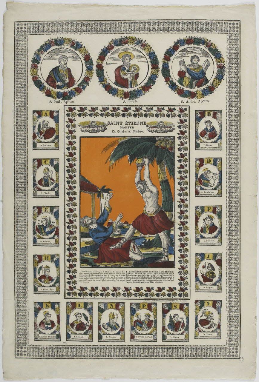 Gondelfinger Louis ; Jean-Pierre Clerc imagerie ancienne SAINT ETIENNE  MARTYR. Belfort 1830-1842 1963.35.5 Photo RMN-Grand Palais (Mucem)