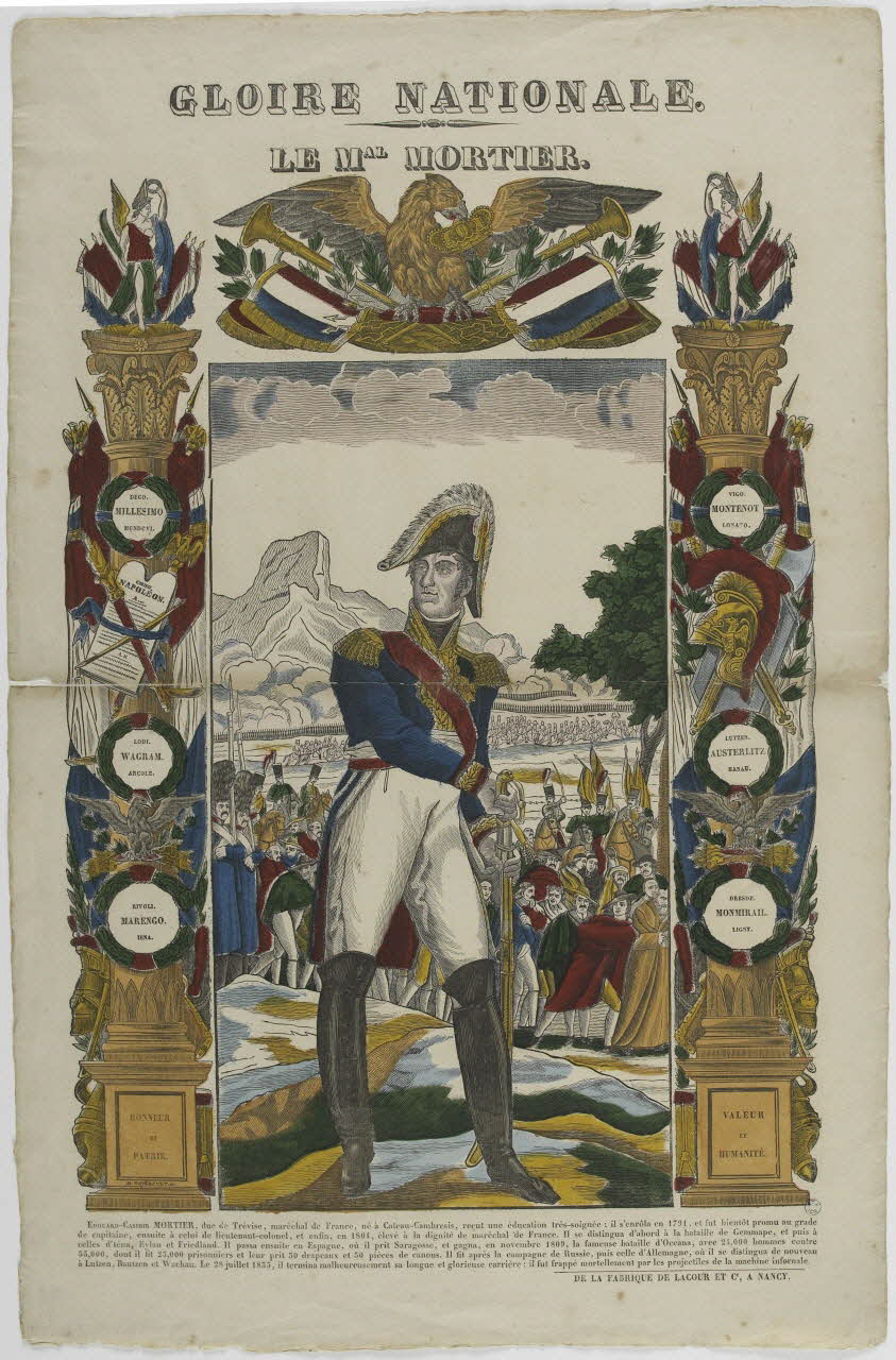 Jean-Baptiste Thiébault ; Hubert Jacques-Prosper-Stanislas,  Lacour Prosper (dit imagerie ancienne GLOIRE NATIONALE.  LE MAL MORTIER. Nancy 1835 1965.75.746 Photo RMN-Grand Palais (Mucem)