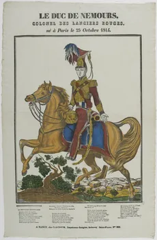 imagerie ancienne LE DUC DE NEMOURS,  COLONEL DES LANCIERS ROUGES,  Né à Paris le 25 Octobre 1814. 1965.75.751  Photo RMN-Grand Palais (Mucem)