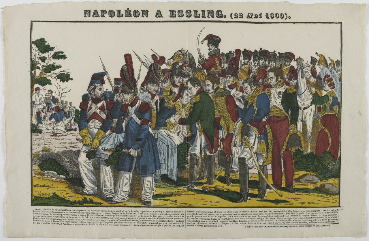 Jean-Baptiste Thiébault ; Hubert Jacques-Prosper-Stanislas,  Lacour Prosper (dit imagerie ancienne NAPOLEON A ESSLING. (22 Mai 1809) Nancy 1834 1965.75.737 Photo RMN-Grand Palais (Mucem)