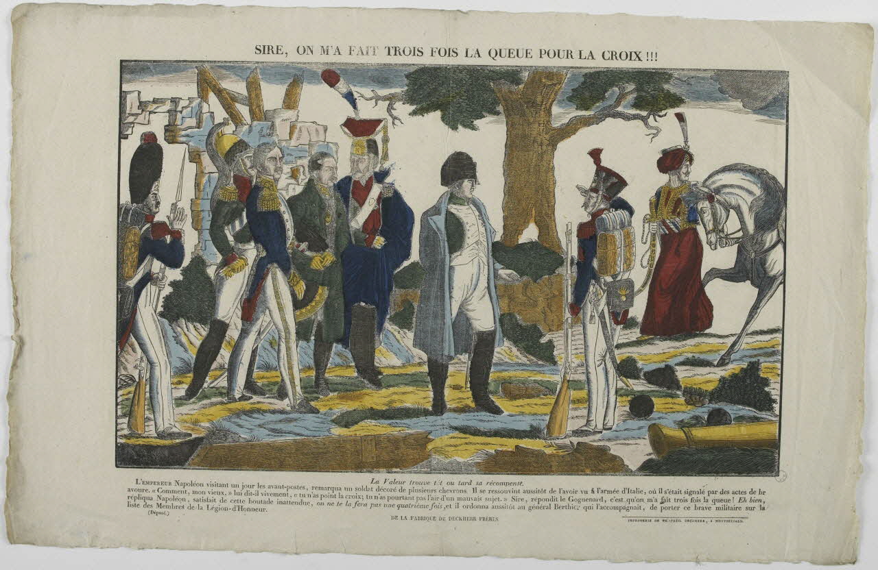 Théophile- Frédéric Deckherr imagerie ancienne SIRE, ON M'A FAIT TROIS FOIS LA QUEUE POUR LA CROIX !!! Montbéliard 1835 1977.80.41 Photo RMN-Grand Palais (Mucem)