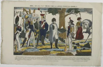 Théophile- Frédéric Deckherr imagerie ancienne SIRE, ON M'A FAIT TROIS FOIS LA QUEUE POUR LA CROIX !!! Montbéliard 1835 1977.80.41 Photo RMN-Grand Palais (Mucem)