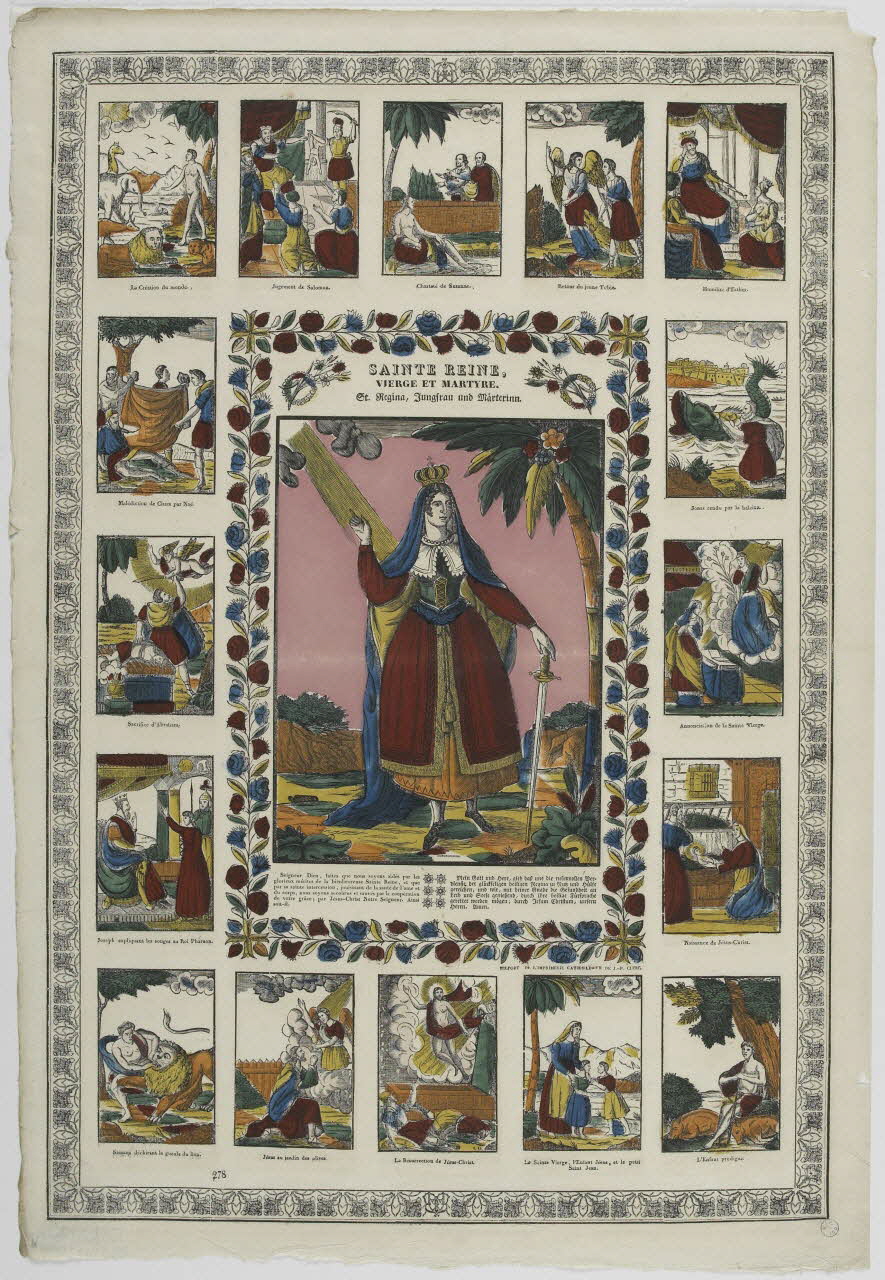 Gondelfinger Louis ; Jean-Pierre Clerc imagerie ancienne SAINTE REINE,  VIERGE ET MARTYRE. Belfort 1833-1842 1986.81.46 Photo RMN-Grand Palais (Mucem)