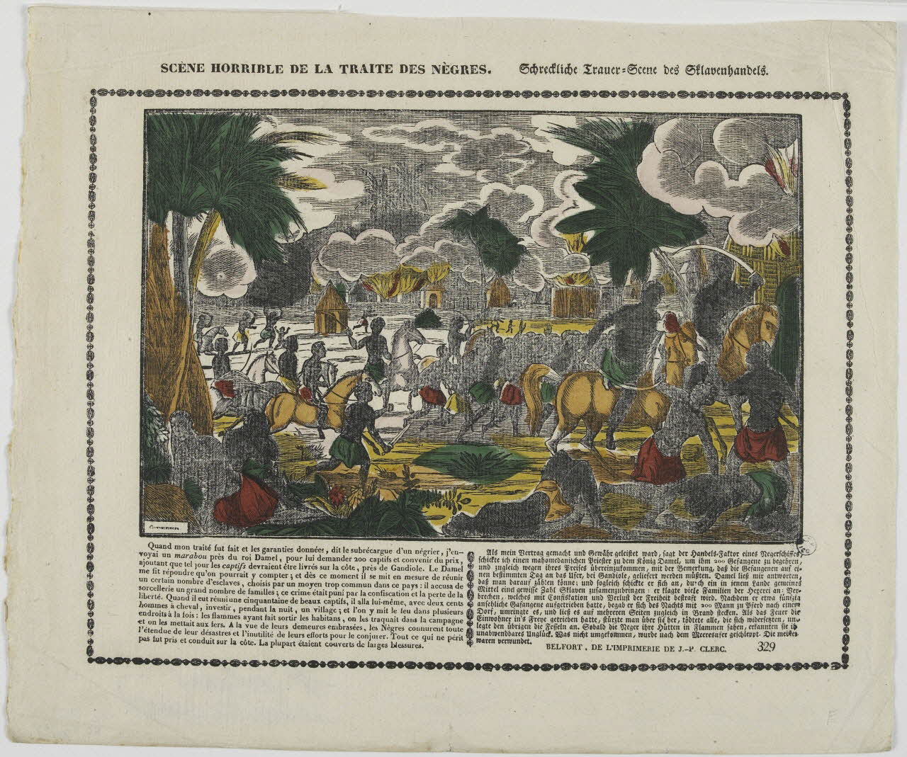 Gondelfinger Louis ; Jean-Pierre Clerc imagerie ancienne SCENE HORRIBLE DE LA TRAITE DES NEGRES Belfort 1833-1842 1952.39.167 Photo RMN-Grand Palais (Mucem)
