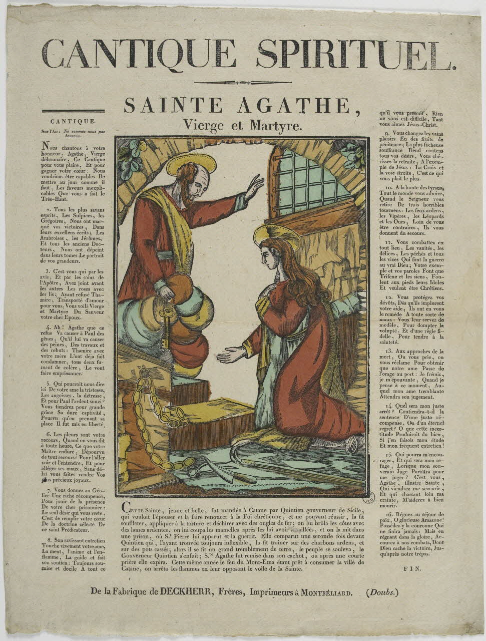 Théophile- Frédéric Deckherr ; Rodolphe Henri Deckherr imagerie ancienne CANTIQUE SPIRITUEL.  SAINTE AGATHE,  Vierge et Martyre. Montbéliard 1813-1837 1953.12.35 Photo RMN-Grand Palais (Mucem)