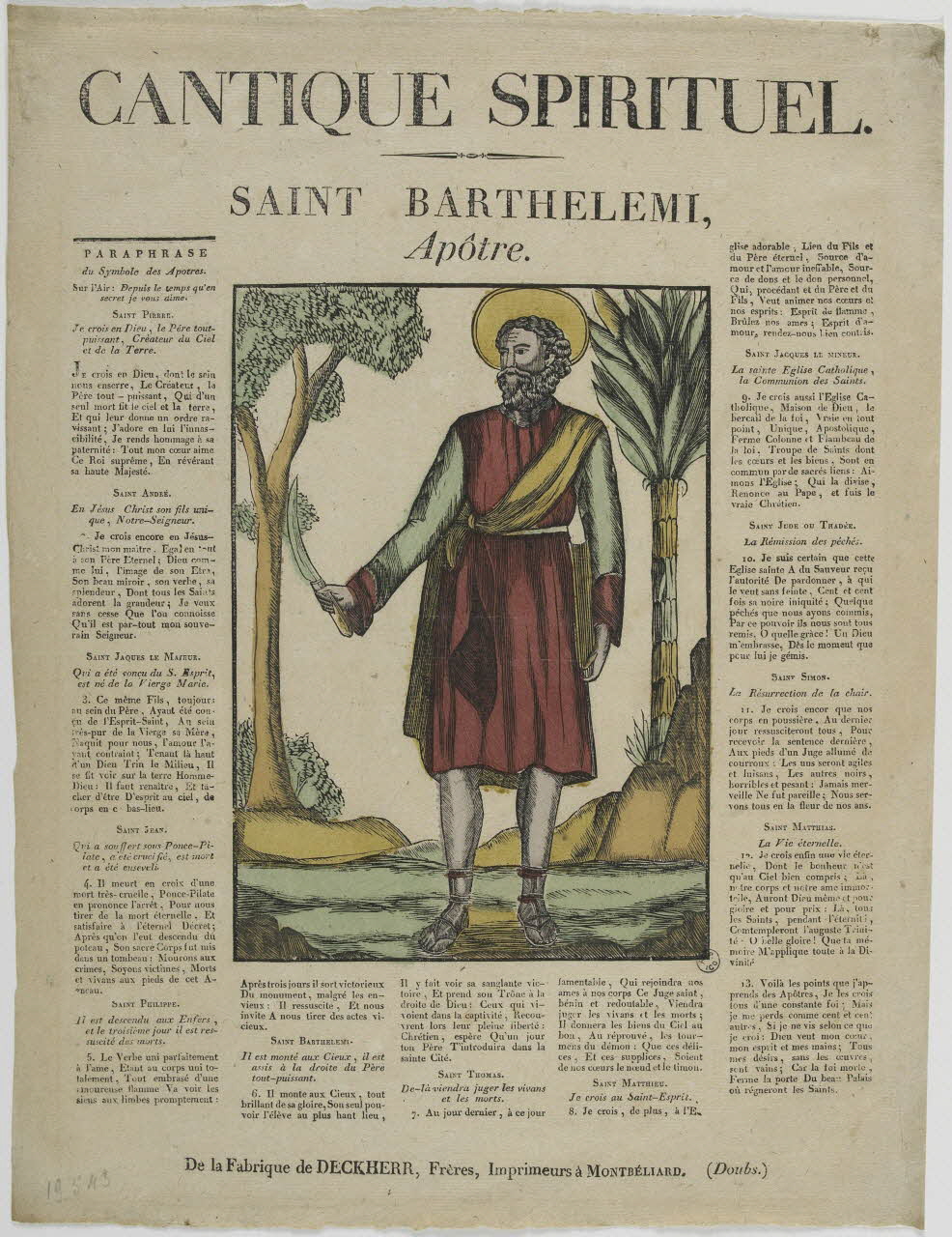 Théophile- Frédéric Deckherr ; Rodolphe Henri Deckherr imagerie ancienne CANTIQUE SPIRITUEL.  SAINT BARTHELEMI,  Apôtre. Montbéliard 1813-1837 1951.72.33 Photo RMN-Grand Palais (Mucem)