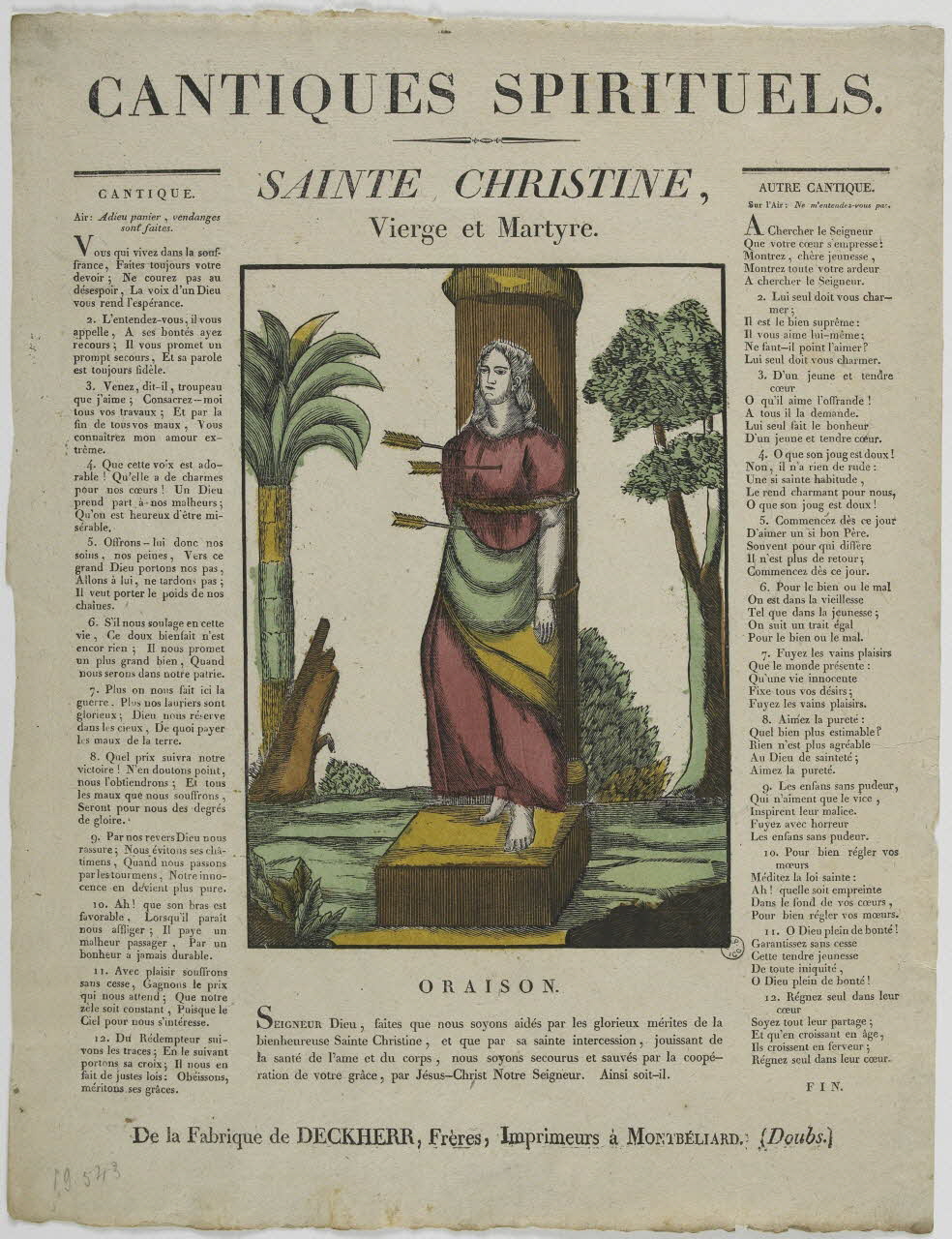 Théophile- Frédéric Deckherr ; Rodolphe Henri Deckherr imagerie ancienne CANTIQUES SPIRITUELS,  SAINTE CHRISTINE,  Vierge et Martyre. Montbéliard 1813-1837 1951.72.34 Photo RMN-Grand Palais (Mucem)