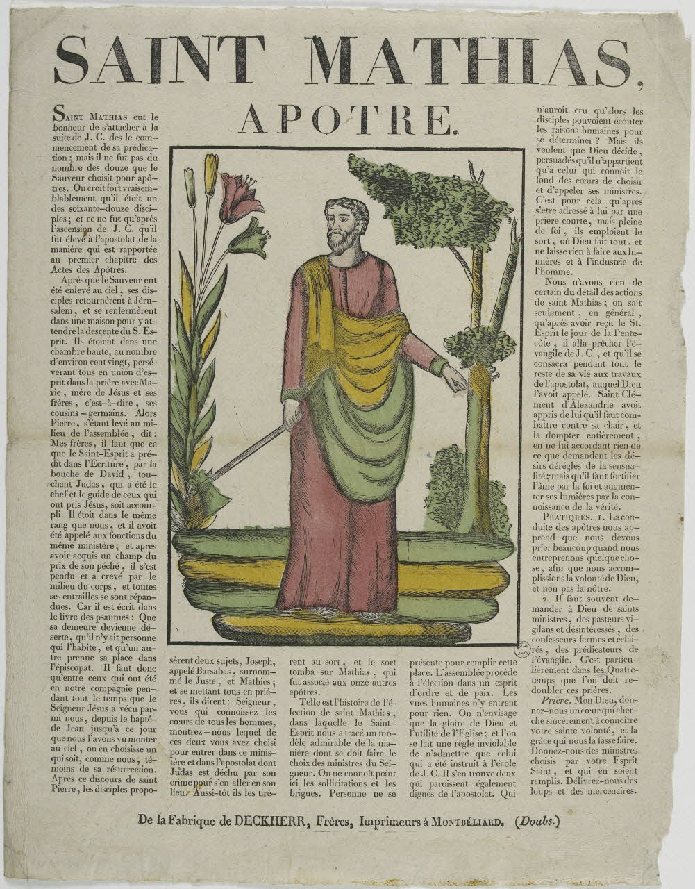 Théophile- Frédéric Deckherr ; Rodolphe Henri Deckherr imagerie ancienne SAINT MATHIAS,  APOTRE. Montbéliard 1813-1837 1963.13.6 Photo RMN-Grand Palais (Mucem)