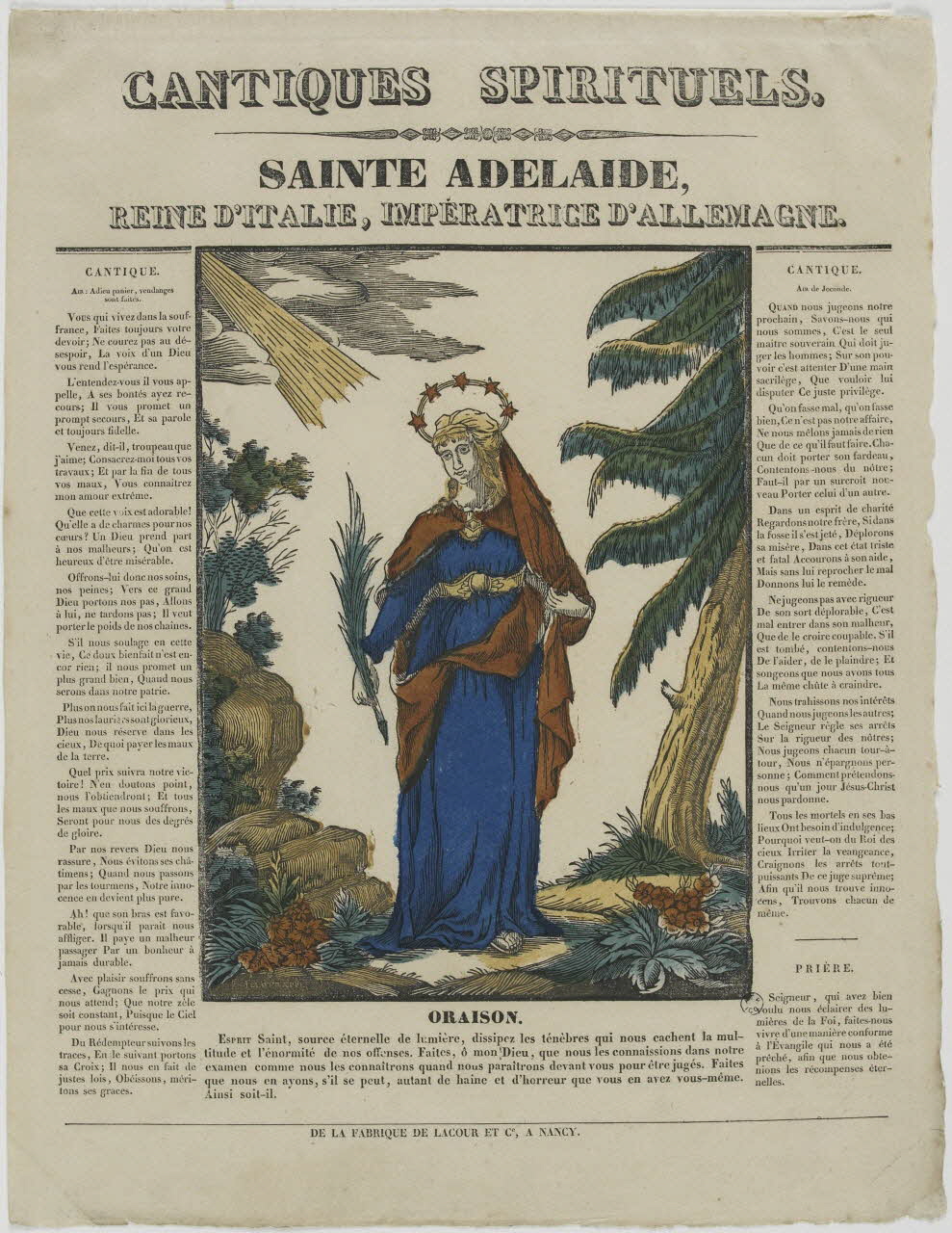 Feldtrappe Frédéric Etienne Joseph, Feldtrappe fils ; Hubert Jacques-Prosp imagerie ancienne CANTIQUES SPIRITUELS.  SAINTE ADELAIDE,  REINE D'ITALIE, IMPERATRICE D'ALLEMAGNE. Nancy 1835 1965.75.23 Photo RMN-Grand Palais (Mucem)