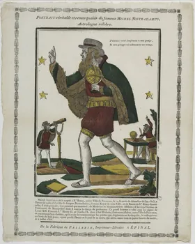 François-Marc Canivet ; Jean-Charles Pellerin imagerie ancienne PORTRAIT véritable et remarquable du fameux MICHEL NOSTRADAMUS,  Astrologue célèbre. Lorraine, France 1814 1965.75.305 Photo RMN - Grand Palais (MuCEM) - Jean-Gilles Berizzi