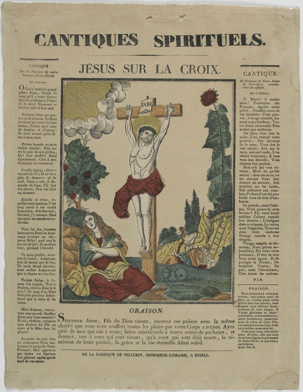 François Georgin ; Pellerin imagerie ancienne CANTIQUES SPIRITUELS.  JESUS SUR LA CROIX. Lorraine, France 1820-1837 1965.75.319 Photo RMN-Grand Palais (Mucem)