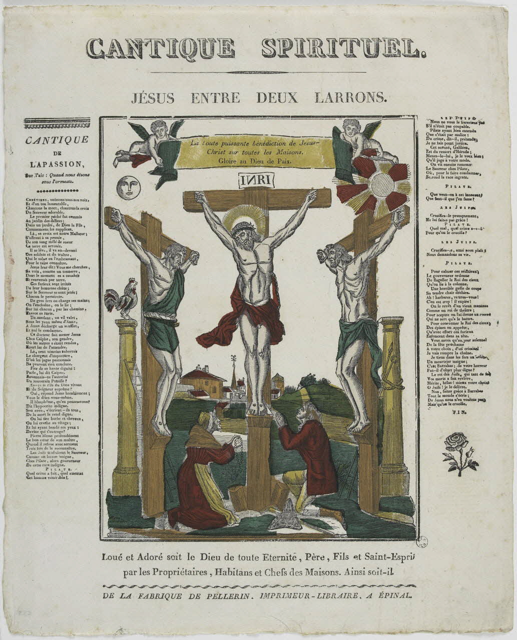 Pellerin imagerie ancienne CANTIQUE SPIRITUEL.  JESUS ENTRE DEUX LARRONS. Lorraine, France 1810 1965.75.322 Photo RMN-Grand Palais (Mucem)