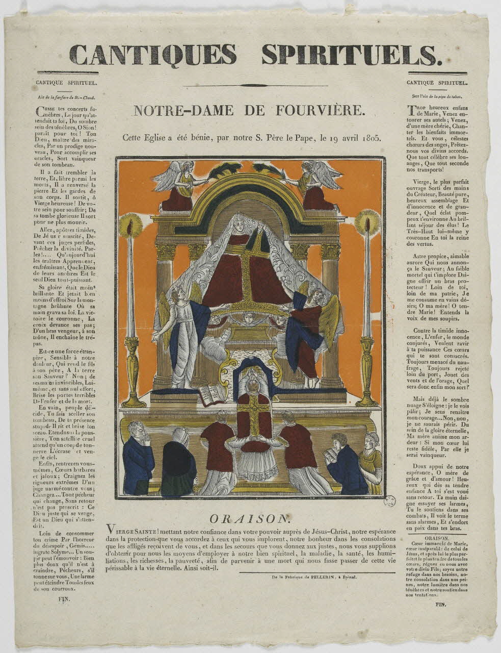 Nicolas Pellerin ; Vadet Pierre-Germain imagerie ancienne CANTIQUES SPIRITUELS.  NOTRE-DAME DE FOURVIERE. Lorraine, France 1820-1830 1965.75.330 Photo RMN-Grand Palais (Mucem)
