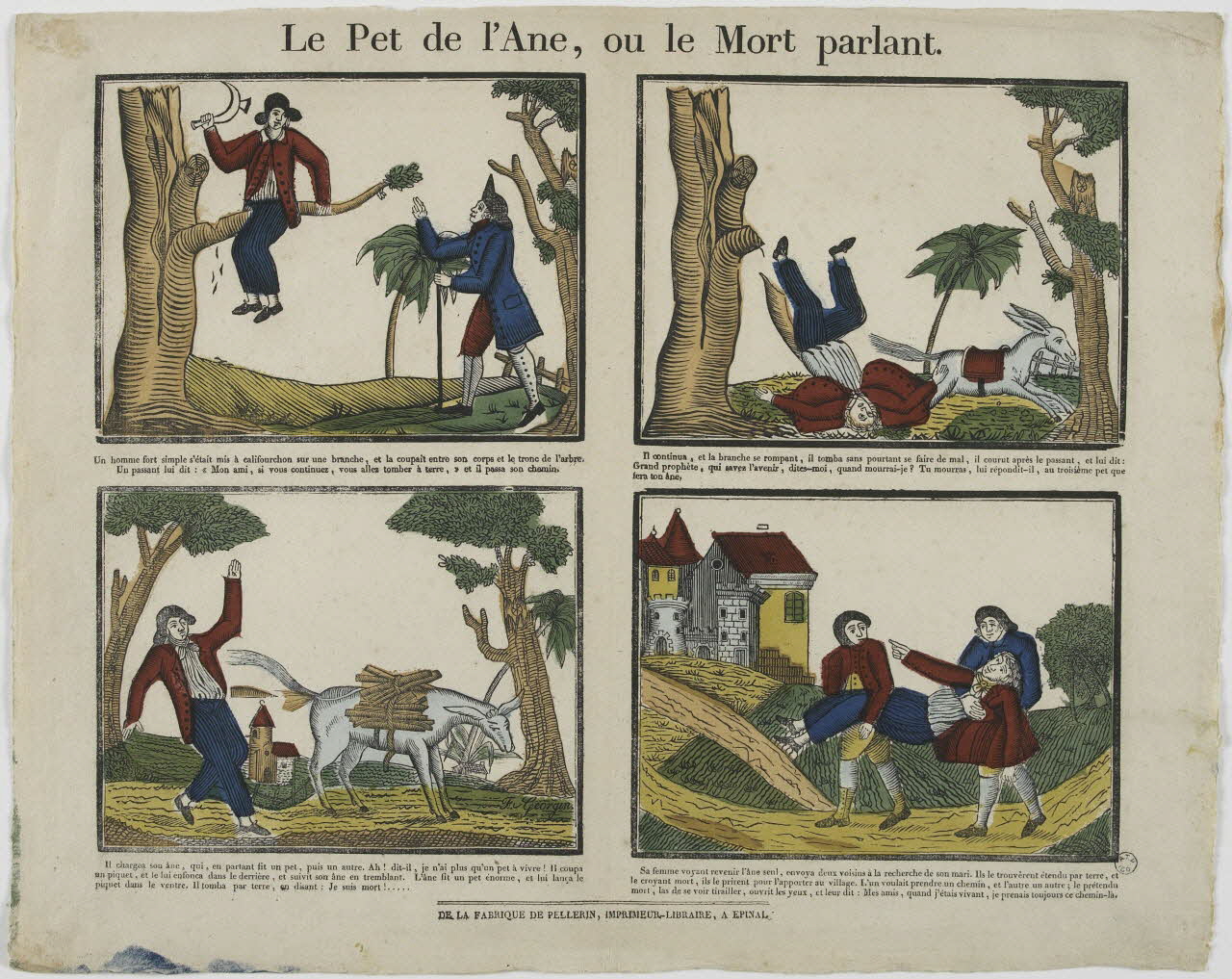François Georgin ; Nicolas Pellerin ; Vadet Pierr imagerie ancienne Le Pet de l'Ane, ou le Mort parlant. Lorraine, France 1822 1965.75.377 Photo RMN-Grand Palais (Mucem)