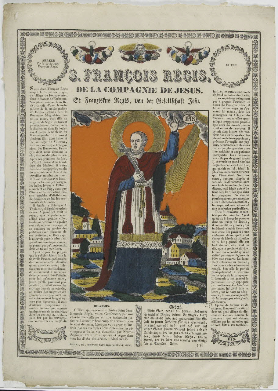 Jean-Pierre Clerc imagerie ancienne S. FRANCOIS REGIS.  DE LA COMPAGNIE DE JESUS. Belfort 1830-1842 1965.75.38 Photo RMN-Grand Palais (Mucem)
