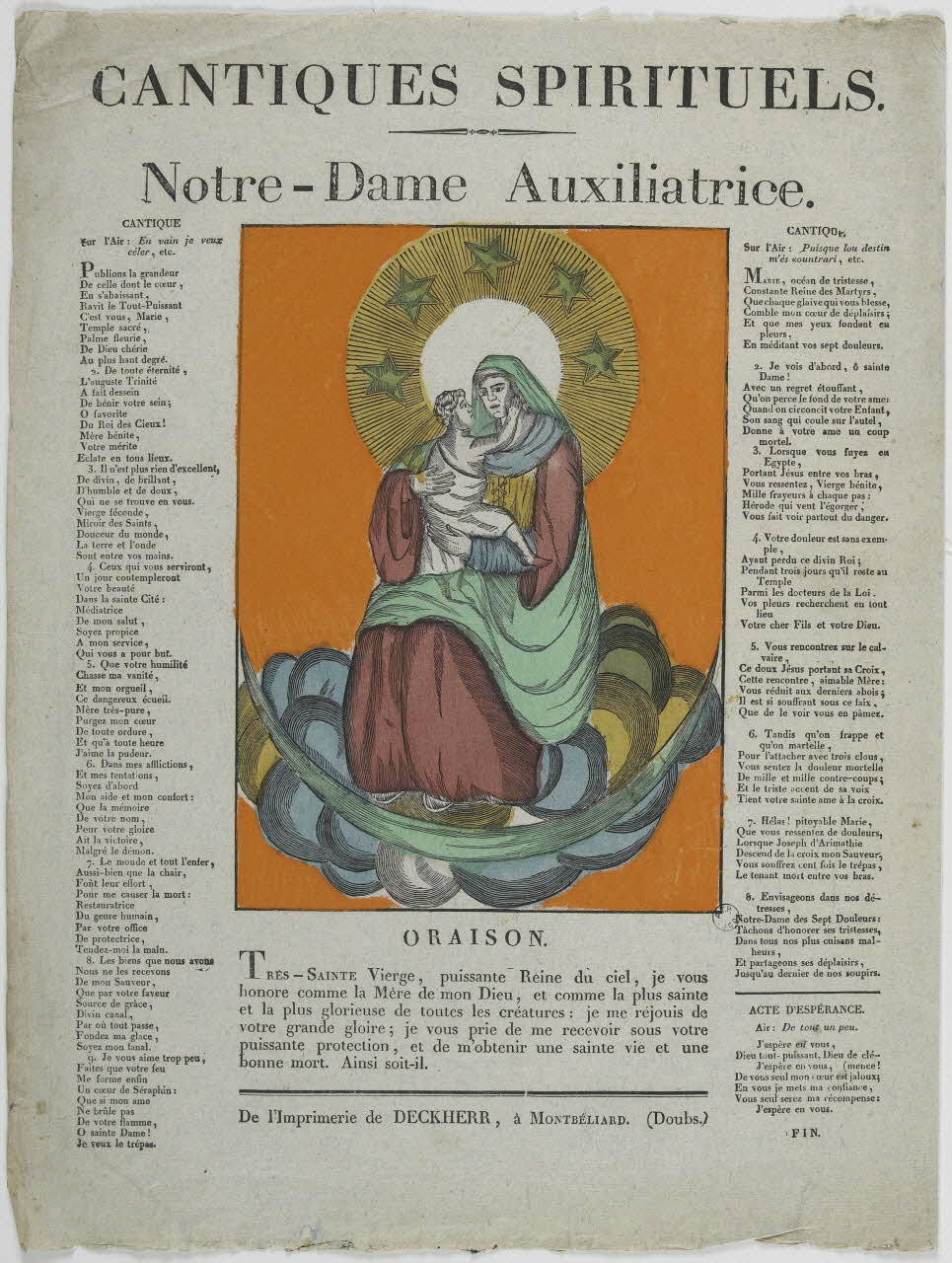 Théophile- Frédéric Deckherr ; Rodolphe Henri Deckherr imagerie ancienne CANTIQUES SPIRITUELS.  Notre-Dame Auxiliatrice. Montbéliard 1813-1837 1985.21.11 Photo RMN-Grand Palais (Mucem)