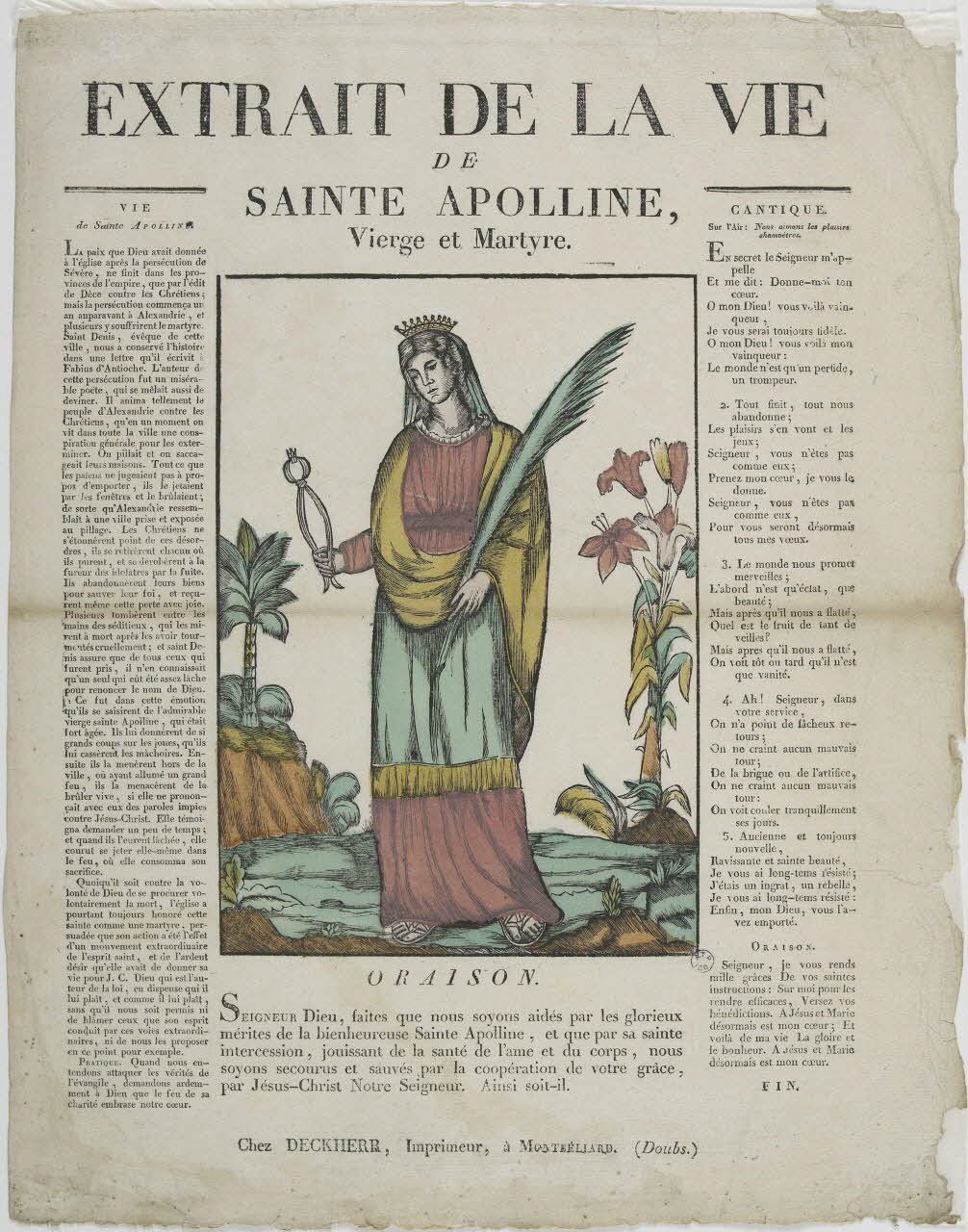 Théophile- Frédéric Deckherr ; Rodolphe Henri Deckherr imagerie ancienne EXTRAIT DE LA VIE  DE  SAINTE APOLLINE,  Vierge et Martyre. Montbéliard 1813-1837 1965.75.691 Photo RMN-Grand Palais (Mucem)