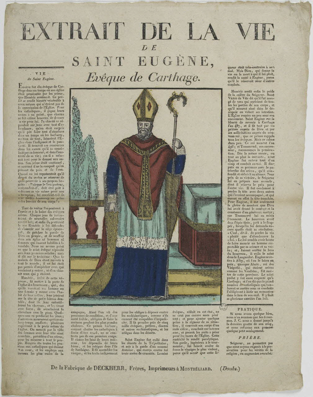 Théophile- Frédéric Deckherr ; Rodolphe Henri Deckherr imagerie ancienne EXTRAIT DE LA VIE  DE  SAINT EUGENE,  Evêque de Carthage. Montbéliard 1813-1837 1965.75.693 Photo RMN-Grand Palais (Mucem)