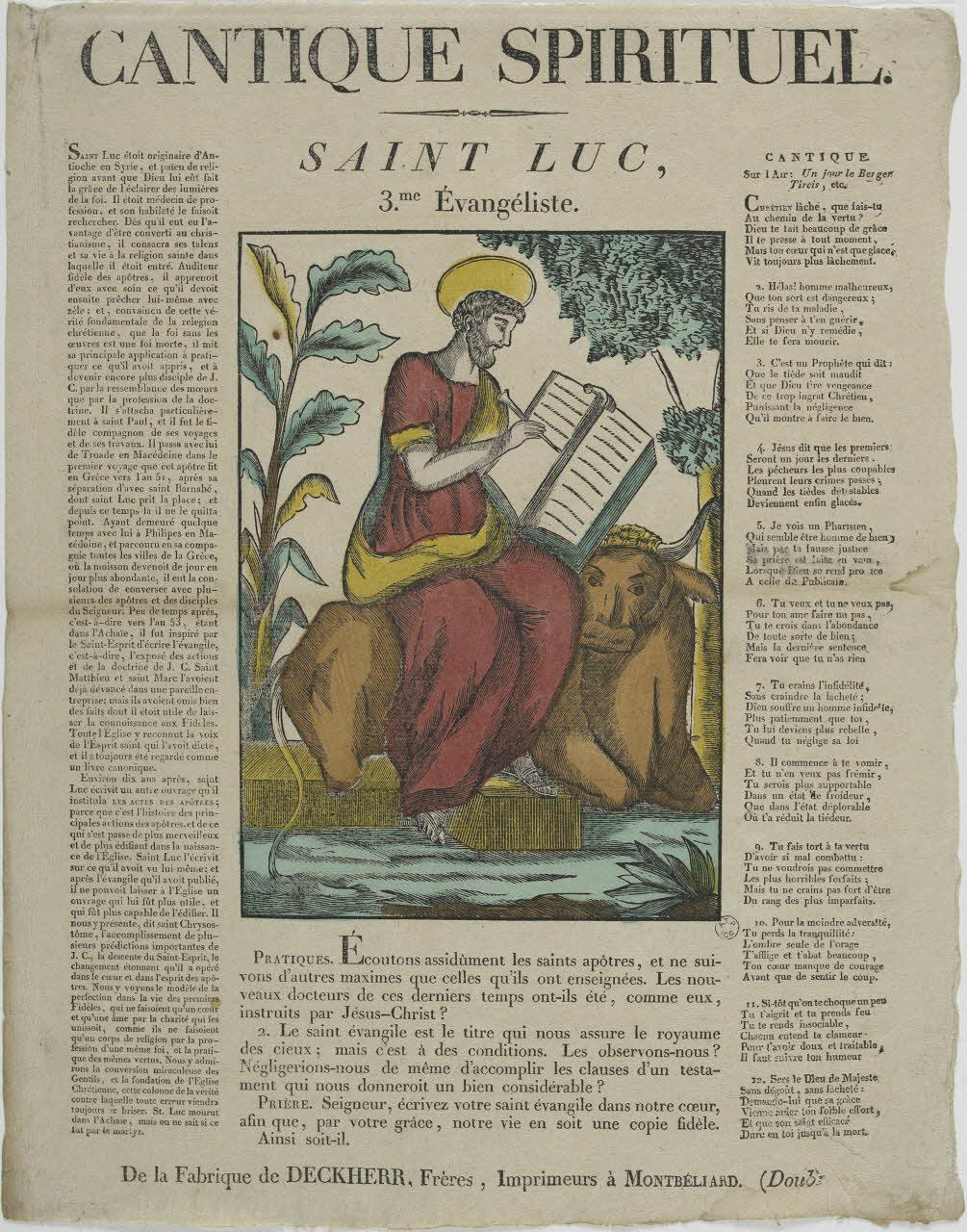 Théophile- Frédéric Deckherr ; Rodolphe Henri Deckherr imagerie ancienne CANTIQUE SPIRITUEL.  SAINT LUC,  3.me Evangéliste. Montbéliard 1813-1837 1965.75.696 Photo RMN-Grand Palais (Mucem)