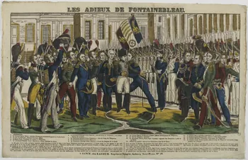 Jean-Baptiste Thiébault ; Hubert Jacques-Prosper-Stanislas,  Lacour Prosper (dit imagerie ancienne LES ADIEUX DE FONTAINEBLEAU. Nancy 1831 1965.75.741 Photo RMN-Grand Palais (Mucem)
