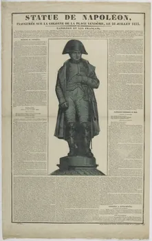 Jean-Baptiste Thiébault ; Hubert Jacques-Prosper-Stanislas,  Lacour Pr imagerie ancienne STATUE DE NAPOLEON,  INAUGUREE SUR LA COLONNE DE LA PLACE VENDOME, LE 28 JUILLET 1833. Nancy 1833 1951.72.38 Photo RMN-Grand Palais (Mucem)