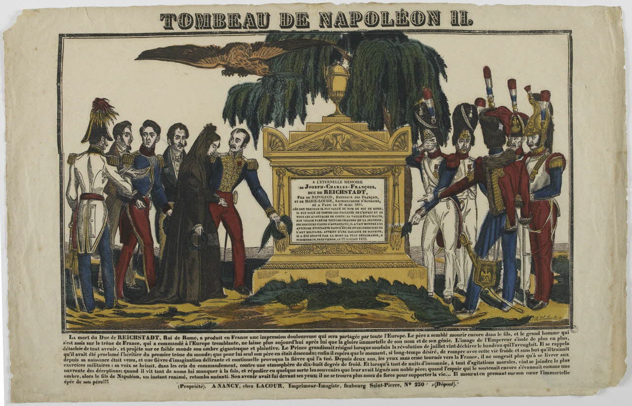 Jean-Baptiste Thiébault ; Hubert Jacques-Prosper-Stanislas,  Lacour Pr imagerie ancienne TOMBEAU DE NAPOLEON II. Nancy 1832 1952.39.86 Photo RMN-Grand Palais (Mucem)