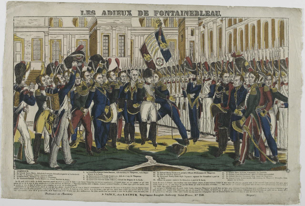 Jean-Baptiste Thiébault ; Hubert Jacques-Prosper-Stanislas,  Lacour Pr imagerie ancienne LES ADIEUX DE FONTAINEBLEAU. Nancy 1826-1836 1955.23.2 Photo RMN-Grand Palais (Mucem)